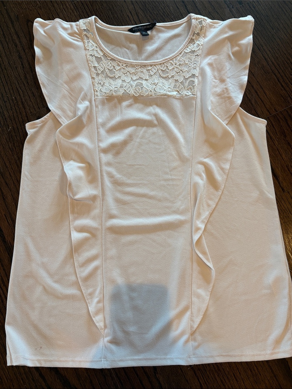 Banana Republic Cream Lace Yoke Ruffle Sleeveless Top